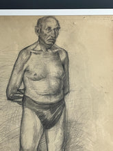 Load image into Gallery viewer, Vintage original pencil drawing, older man front and back portrait
