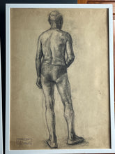 Load image into Gallery viewer, Vintage original pencil drawing, older man front and back portrait
