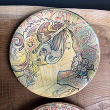 Load image into Gallery viewer, Stunning Mucha art nouveau bamboo dish coasters, a selection of elegant ladies with lovely colours, and a set of glamorous pieces of home decor to create an impact in your room design.
