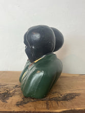 Load image into Gallery viewer, A stunning vintage 1940s ceramic bust of two African American jazz singers with a beautiful design finish with excellent facial features and expressions with a green suit, yellow shirt, and maroon bowtie, creating an exciting figure.
