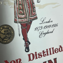 Load image into Gallery viewer, vintage Gordon’s London dry gin mirror, an advertising collectable for wines and spirits. The stunning design features the famous London gin brand in vivid red fonts, a vibrant gold background, and a picture of the familiar logo
