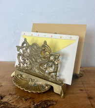 Load image into Gallery viewer, The beautiful ornate letter rack has an intricately detailed finish and vivid tone, three letter opening compartments, and a stunning shell pin dish.
