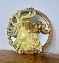 Load image into Gallery viewer, A superb piece features a glamorous lady with excellent design with the hair flowing around the mirror in a beautiful detail with a fabulous floral headdress; the frame comes with an intricate pattern finish in a vibrant gold design
