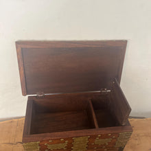 Load image into Gallery viewer, Vintage Jewellery Organisational Box, Mid-Century Brass Design, African Craftsmanship, Wooden Chest, Home Ornaments, Trinket Trunk
