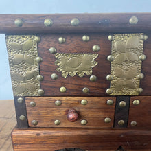 Load image into Gallery viewer, Vintage Jewellery Organisational Box, Mid-Century Brass Design, African Craftsmanship, Wooden Chest, Home Ornaments, Trinket Trunk
