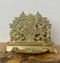 Load image into Gallery viewer, The beautiful ornate letter rack has an intricately detailed finish and vivid tone, three letter opening compartments, and a stunning shell pin dish.
