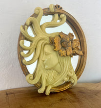 Load image into Gallery viewer, A superb piece features a glamorous lady with excellent design with the hair flowing around the mirror in a beautiful detail with a fabulous floral headdress; the frame comes with an intricate pattern finish in a vibrant gold design
