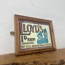 Load image into Gallery viewer, This amazing tobacco mirror features a Victorian-style design, stunning fonts in multiple colours and styles, and a pair of vagabonds smoking tobacco while wearing the clothing of the time.
