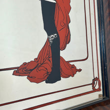 Load image into Gallery viewer, Stunning Mucha mirror featuring vibrant tones featuring a large detailed picture of the figure in orange and black with an intricate pattern border following with the same colours and bold vivid fonts to create a stand out design.
