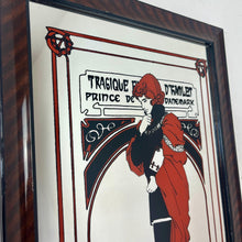 Load image into Gallery viewer, Stunning Mucha mirror featuring vibrant tones featuring a large detailed picture of the figure in orange and black with an intricate pattern border following with the same colours and bold vivid fonts to create a stand out design.
