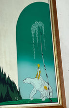 Load image into Gallery viewer, Kay Nielsen&#39;s &quot;The Bear and the Maiden&quot; is a popular illustration from his 1914 book East of the Sun and West of the Moon. It depicts a maiden riding on the back of a white polar bear. The image is a classic representation of a fantastical scene, with the maiden side-saddle on the large bear, set in a snowy, magical landscape.
