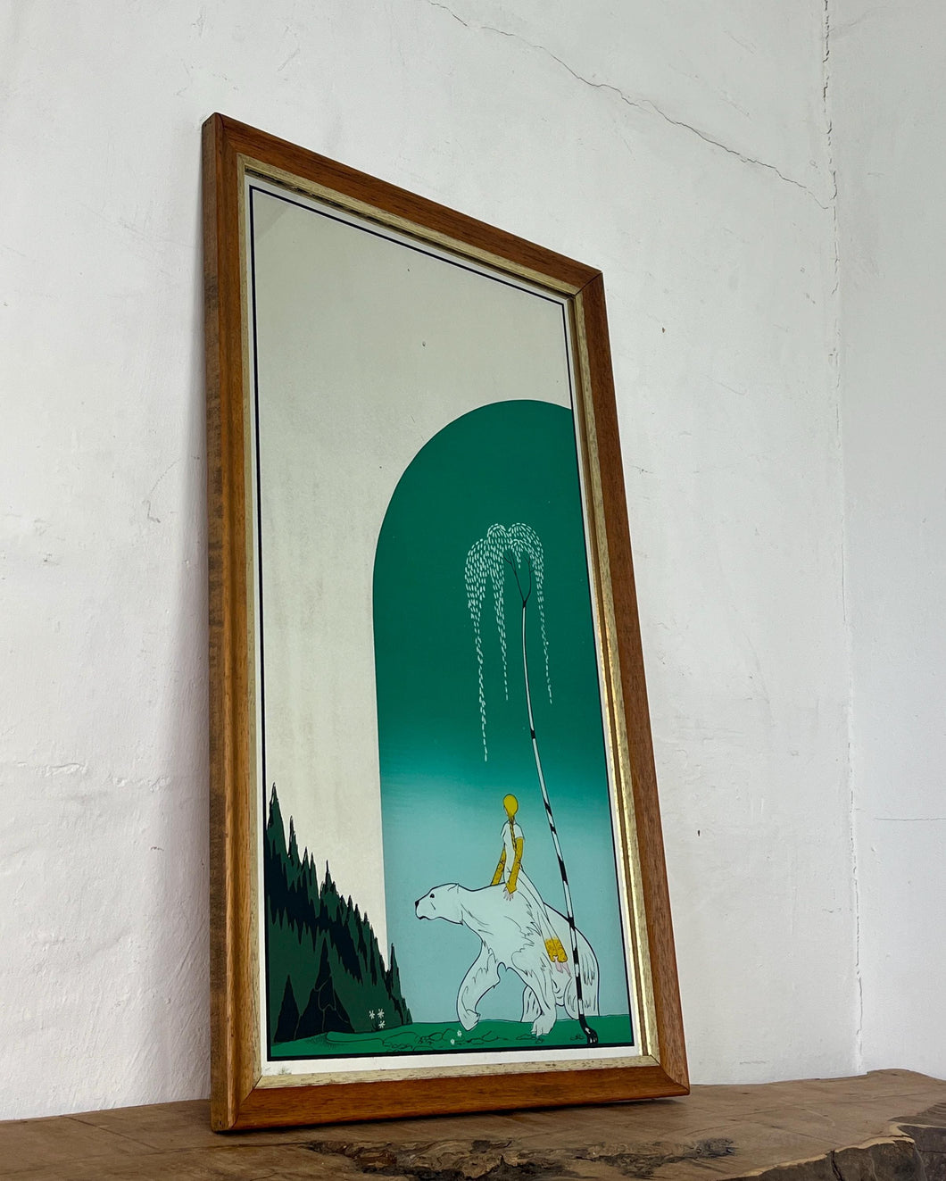 Kay Nielsen's "The Bear and the Maiden" is a popular illustration from his 1914 book East of the Sun and West of the Moon. It depicts a maiden riding on the back of a white polar bear. The image is a classic representation of a fantastical scene, with the maiden side-saddle on the large bear, set in a snowy, magical landscape.