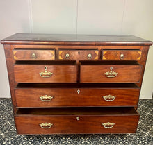 Load image into Gallery viewer, This is a classic late Georgian, mahogany, English chest of drawers dating to early c.1800.This large chest has seven drawers: three small drawers, two medium drawers, and two full-length drawers. It offers generous storage in an elegant and practical form.
