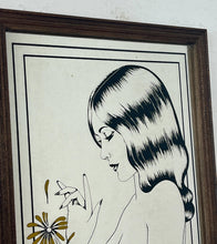 Load image into Gallery viewer, Lovely, stylish piece, a wonderful Art Nouveau half-nude lady picking a vibrant yellow flower with stunning style and detail.
