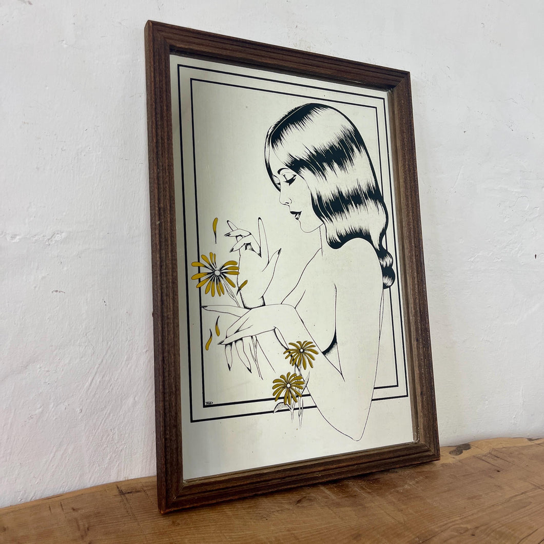 Lovely, stylish piece, a wonderful Art Nouveau half-nude lady picking a vibrant yellow flower with stunning style and detail.