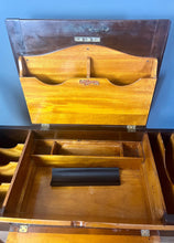 Load image into Gallery viewer, This piece&#39;s tidy and neat finish, with its groundbreaking design, incorporates a lifting centre section with a writing surface and letter racking. The side sections have hinged lids that open to further storage compartments. The table is supported on elegant turned legs. This is a great space-saving piece that will suit a traditional home. It is the perfect size for your laptop and a great addition to the space-saving design.
