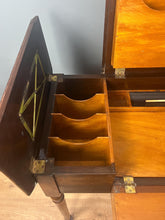 Load image into Gallery viewer, This piece&#39;s tidy and neat finish, with its groundbreaking design, incorporates a lifting centre section with a writing surface and letter racking. The side sections have hinged lids that open to further storage compartments. The table is supported on elegant turned legs. This is a great space-saving piece that will suit a traditional home. It is the perfect size for your laptop and a great addition to the space-saving design.
