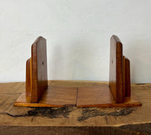 Load image into Gallery viewer, Wonderful, authentic period, vibrant art deco bookends with natural multiple tones of mahogany and beech detail with excellent sheen and a stylish finish, create an impact in your home&#39;s decor.

