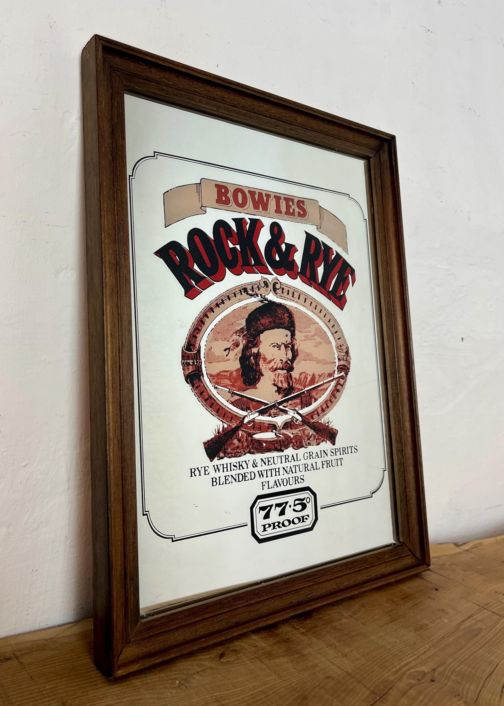 Pub mirror BOWIES　ROCK & RYE Vintage Advertising Mirror For Bowie's Rock & Rye Whisky