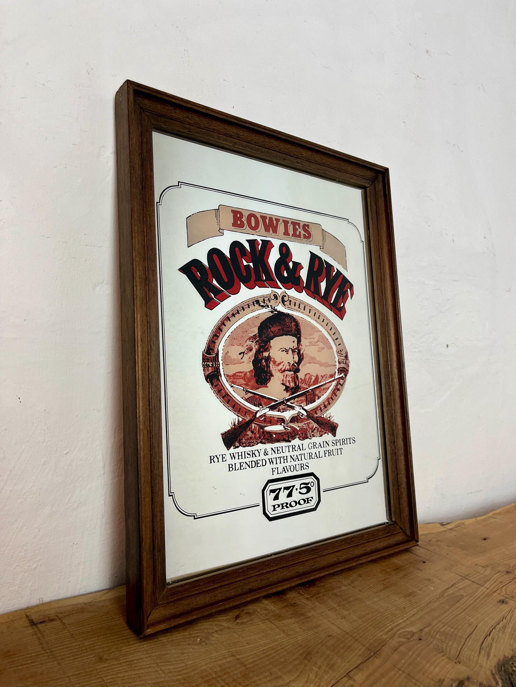 Vintage advertising mirror for Bowie's Rock & Rye Whisky