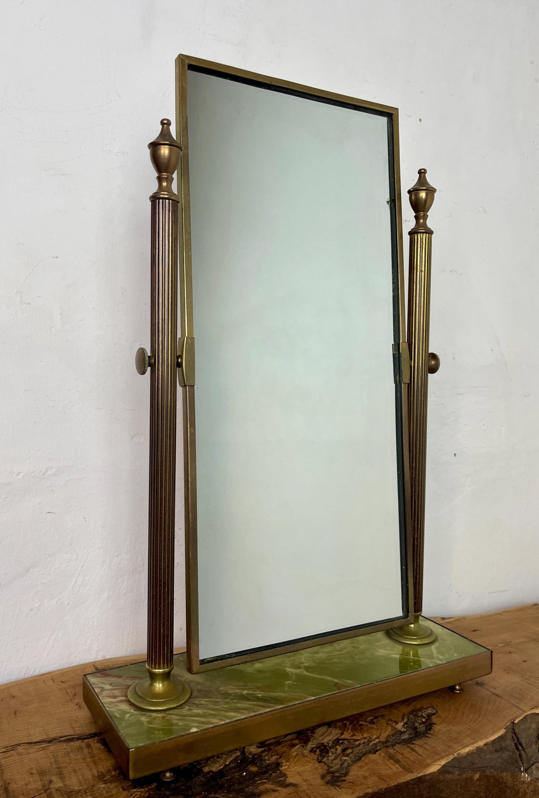 Vintage Mid-century Art Deco Peerage Brass & Onyx Dressing Table Vanity Mirror.