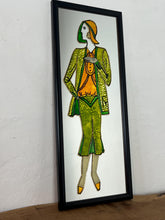Load image into Gallery viewer, The mirror reflects the iconic Art Deco style, characterised by geometric shapes, streamlined forms, and vibrant colours, popular in the 1920s and 1930s. The depicted figure is a quintessential symbol of the Roaring Twenties.
