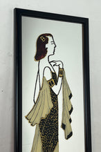Load image into Gallery viewer, The depicted figure, with her flowing gown, hair ornament, and armbands, powerfully evokes the Art Deco era (roughly 1920s-1930s), known for its elegant and stylised representations of women.
