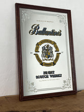 Load image into Gallery viewer, Vintage Ballantine&#39;s Finest Scotch Whisky advertising mirror, featuring the brand&#39;s name, crest, and the declaration &quot;FINEST SCOTCH WHISKY EST. 1827&quot;.
