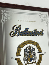 Load image into Gallery viewer, Vintage Ballantine&#39;s Finest Scotch Whisky advertising mirror, featuring the brand&#39;s name, crest, and the declaration &quot;FINEST SCOTCH WHISKY EST. 1827&quot;.
