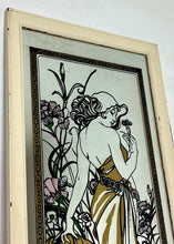 Load image into Gallery viewer, Beautiful vintage framed mirror featuring Alphonse Mucha&#39;s iconic Art Nouveau illustration, &quot;The Seasons: Summer,&quot; from his renowned &quot;Four Seasons&quot; series.
