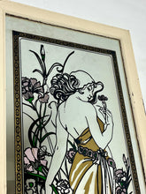Load image into Gallery viewer, Beautiful vintage framed mirror featuring Alphonse Mucha&#39;s iconic Art Nouveau illustration, &quot;The Seasons: Summer,&quot; from his renowned &quot;Four Seasons&quot; series.
