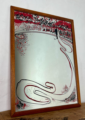 The Art Nouveau style is characterised by flowing lines and organic elements, particularly evident in the tree and surrounding design, which hints at an Art Nouveau style or a later revival style from the mid-century.