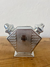 Load image into Gallery viewer, Stunning period piece, featuring a cute Art Deco combined salt and pepper shaker or cruet set, dating to the 1920s or 1930s due to its geometric design and use of chrome-plated metal.
