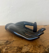 Load image into Gallery viewer, Vintage black ceramic hand sculpture, a beautiful decorative ring dish with a smooth, sleek glazed finish that creates a superb design for your dressing room.
