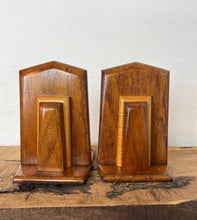 Load image into Gallery viewer, Wonderful, authentic period, vibrant art deco bookends with natural multiple tones of mahogany and beech detail with excellent sheen and a stylish finish, create an impact in your home&#39;s decor.
