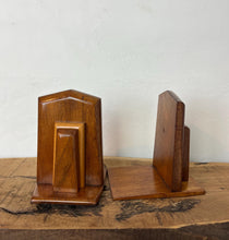 Load image into Gallery viewer, Wonderful, authentic period, vibrant art deco bookends with natural multiple tones of mahogany and beech detail with excellent sheen and a stylish finish, create an impact in your home&#39;s decor.
