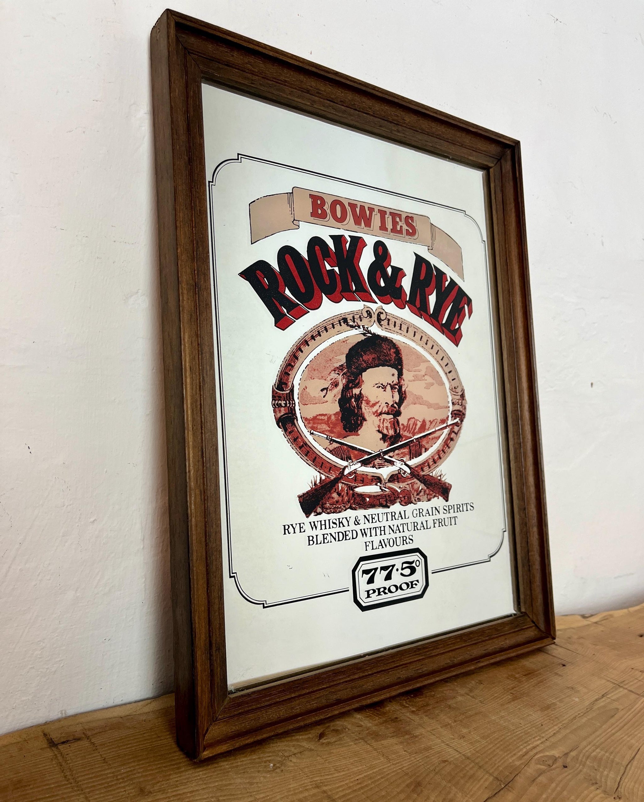 Vintage Advertising Mirror For Bowie's Rock & Rye Whisky