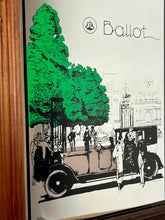 Load image into Gallery viewer, Vintage Ballot Automobile Advertising Mirror, an Art Deco piece featuring advertising for the French automotive brand Ballot.
