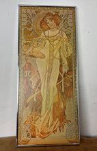 Load image into Gallery viewer, In Autumn, the figure is depicted wearing a wreath of chrysanthemums in her hair, surrounded by a lush backdrop of autumnal plants, often shown gathering grapes from a vine, symbolising the harvest season.

