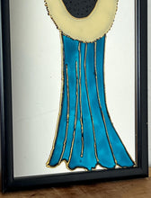 Load image into Gallery viewer, The artwork is further enhanced by the addition of raised, textured elements, outlines of the figure and details of the dress and fur collar. This creates a tactile, three-dimensional quality to the piece, contrasting with the smooth mirrored surface.

