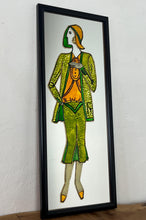 Load image into Gallery viewer, The mirror reflects the iconic Art Deco style, characterised by geometric shapes, streamlined forms, and vibrant colours, popular in the 1920s and 1930s. The depicted figure is a quintessential symbol of the Roaring Twenties.

