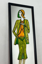 Load image into Gallery viewer, The mirror reflects the iconic Art Deco style, characterised by geometric shapes, streamlined forms, and vibrant colours, popular in the 1920s and 1930s. The depicted figure is a quintessential symbol of the Roaring Twenties.
