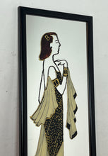 Load image into Gallery viewer, The depicted figure, with her flowing gown, hair ornament, and armbands, powerfully evokes the Art Deco era (roughly 1920s-1930s), known for its elegant and stylised representations of women.
