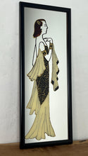 Load image into Gallery viewer, The depicted figure, with her flowing gown, hair ornament, and armbands, powerfully evokes the Art Deco era (roughly 1920s-1930s), known for its elegant and stylised representations of women.
