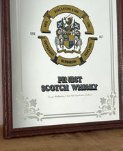 Load image into Gallery viewer, Vintage Ballantine's Finest Scotch Whisky advertising mirror, featuring the brand's name, crest, and the declaration "FINEST SCOTCH WHISKY EST. 1827".

