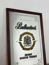 Load image into Gallery viewer, Vintage Ballantine&#39;s Finest Scotch Whisky advertising mirror, featuring the brand&#39;s name, crest, and the declaration &quot;FINEST SCOTCH WHISKY EST. 1827&quot;.
