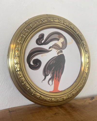 This decorative picture features an Art Deco design by the renowned Russian-born French artist Erté (Romain de Tirtoff), known for his influential work in fashion, graphic arts, and costume design.
