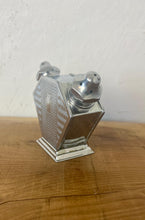Load image into Gallery viewer, Stunning period piece, featuring a cute Art Deco combined salt and pepper shaker or cruet set, dating to the 1920s or 1930s due to its geometric design and use of chrome-plated metal.
