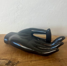 Load image into Gallery viewer, Vintage black ceramic hand sculpture, a beautiful decorative ring dish with a smooth, sleek glazed finish that creates a superb design for your dressing room.
