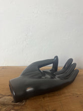 Load image into Gallery viewer, Vintage black ceramic hand sculpture, a beautiful decorative ring dish with a smooth, sleek glazed finish that creates a superb design for your dressing room.
